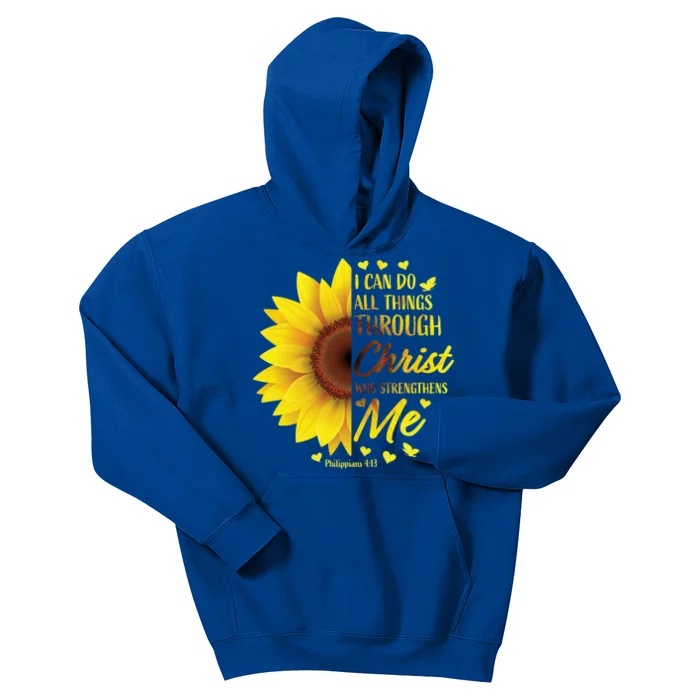 Philippians 4:13 Christian Bible Verse Funny Gift Sunflower Gift Kids Hoodie