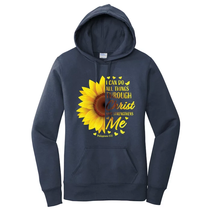 Philippians 4:13 Christian Bible Verse Funny Gift Sunflower Gift Women's Pullover Hoodie