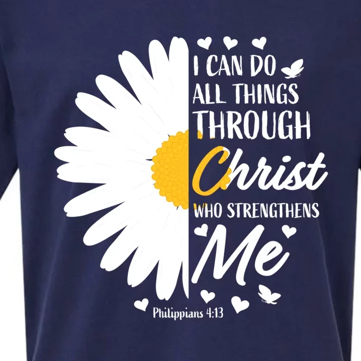 Philippians 4:13 Christian Flower Religious Gift Bible Verse Gift Sueded Cloud Jersey T-Shirt