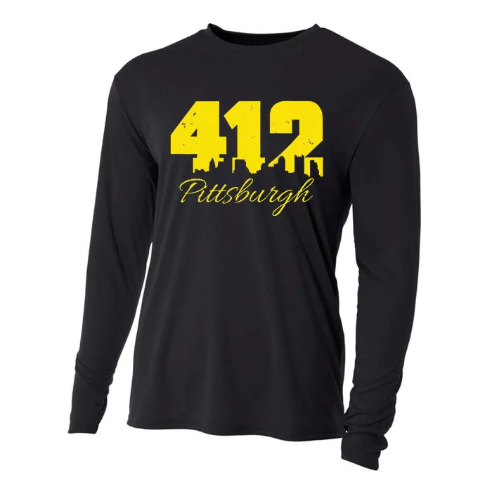 Pittsburgh 412 City Skyline Yellow Pittsburgh Cooling Performance Long Sleeve Crew