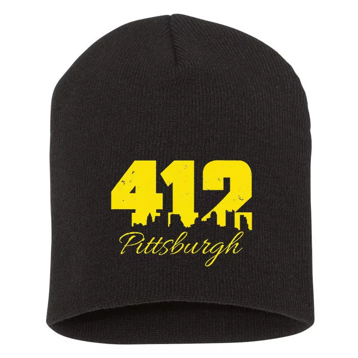 Pittsburgh 412 City Skyline Yellow Pittsburgh Short Acrylic Beanie