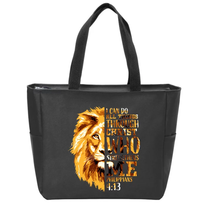 Philippians 4:13 Christian Bible Verse Gift Lion Husband Zip Tote Bag