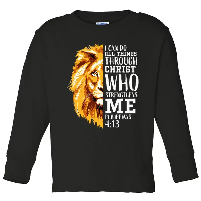 Philippians 413 Christian Verse Gifts Religious Lion Toddler Long Sleeve Shirt