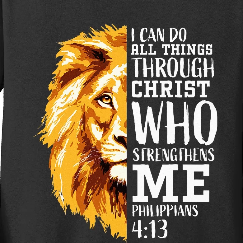 Philippians 413 Christian Verse Gifts Religious Lion Kids Long Sleeve Shirt