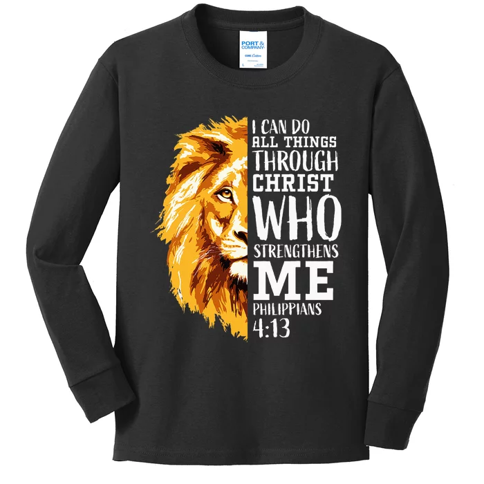 Philippians 413 Christian Verse Gifts Religious Lion Kids Long Sleeve Shirt