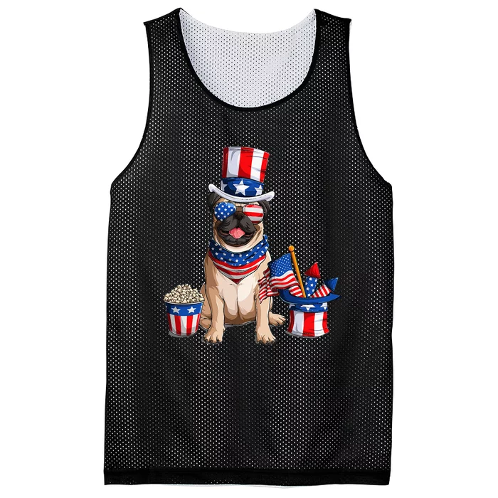 Pug 4th July American Flag Independence Day T Mesh Reversible Basketball Jersey Tank