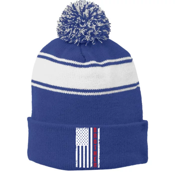 Patriotic 4 July Independence Day Brother Armed Forces Gift Stripe Pom Pom Beanie