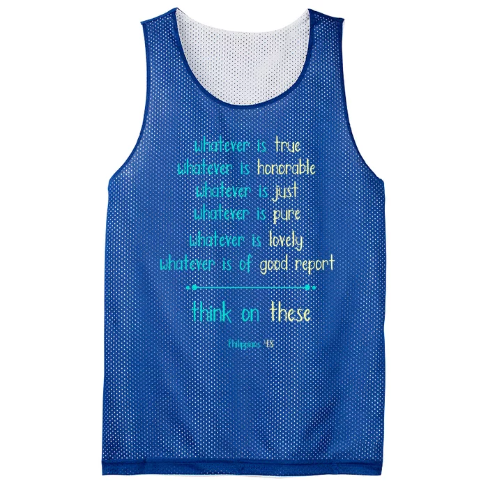 Philippians 4:8 Meditate On These Christian Christianity Gift Mesh Reversible Basketball Jersey Tank