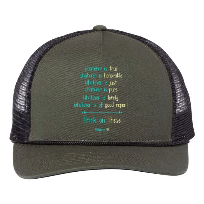 Philippians 4:8 Meditate On These Christian Christianity Gift Retro Rope Trucker Hat Cap