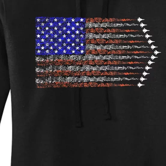 Patriotic 4th Of July USA American Flag Fighter Jets Women's Pullover Hoodie