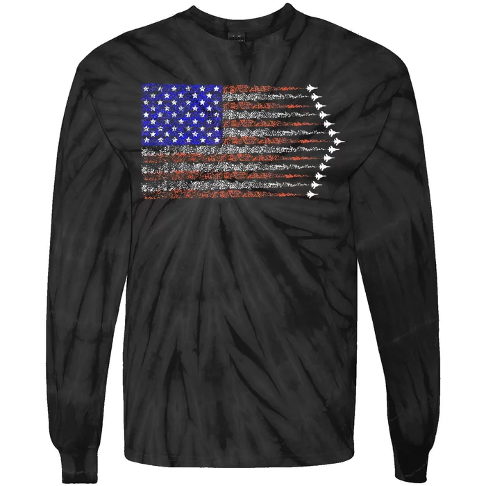 Patriotic 4th Of July USA American Flag Fighter Jets Tie-Dye Long Sleeve Shirt