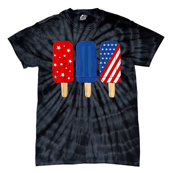 Patriotic 4th Of July Popsicles USA America Flag Summer Tie-Dye T-Shirt