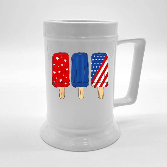 Patriotic 4th Of July Popsicles USA America Flag Summer Front & Back Beer Stein