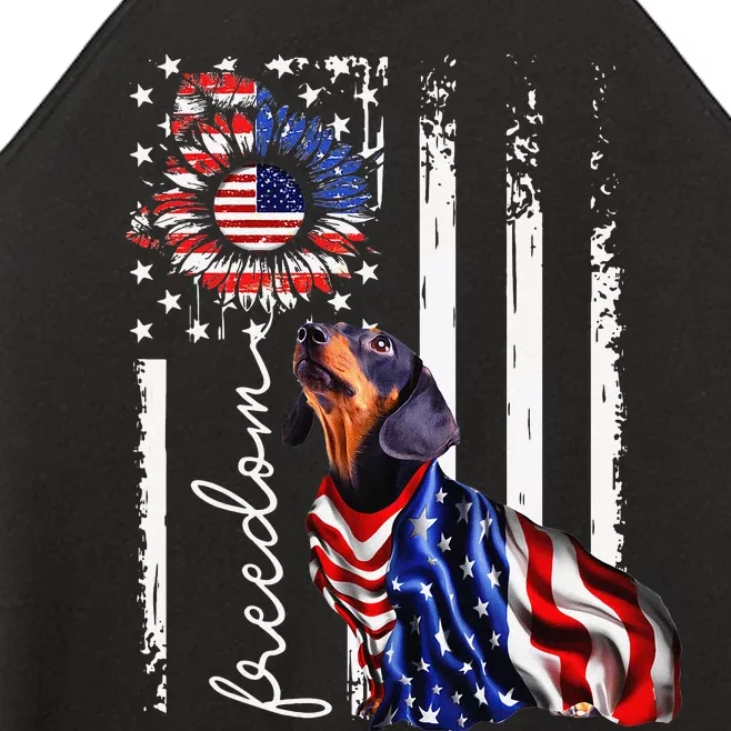 Patriotic 4th of July Weiner Dachshund Dog Freedom Women’s Perfect Tri Rocker Tank