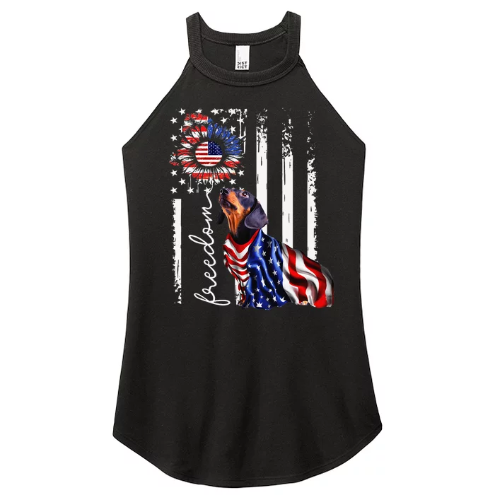 Patriotic 4th of July Weiner Dachshund Dog Freedom Women’s Perfect Tri Rocker Tank