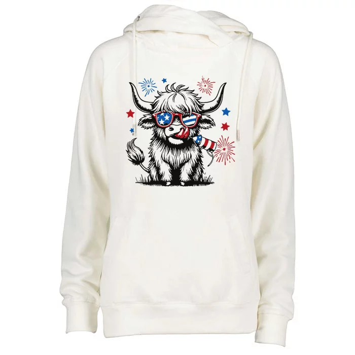 Patriotic 4th Of July Heifer Cow Womens Funnel Neck Pullover Hood