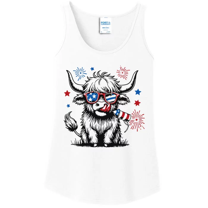 Patriotic 4th Of July Heifer Cow Ladies Essential Tank