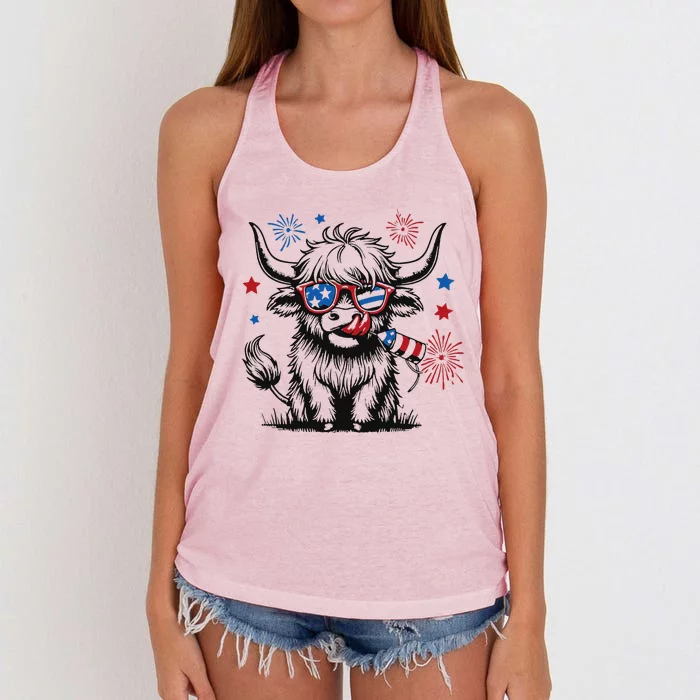 Patriotic 4th Of July Heifer Cow Women's Knotted Racerback Tank