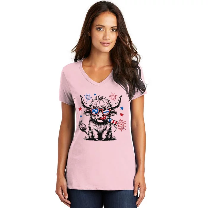 Patriotic 4th Of July Heifer Cow Women's V-Neck T-Shirt