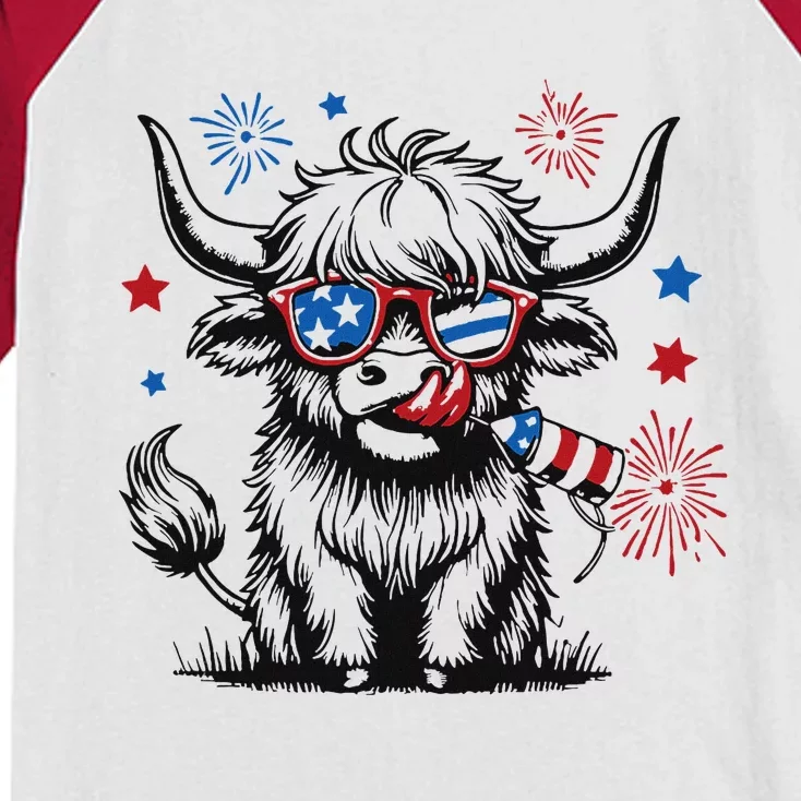 Patriotic 4th Of July Heifer Cow Kids Colorblock Raglan Jersey