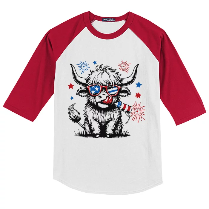 Patriotic 4th Of July Heifer Cow Kids Colorblock Raglan Jersey