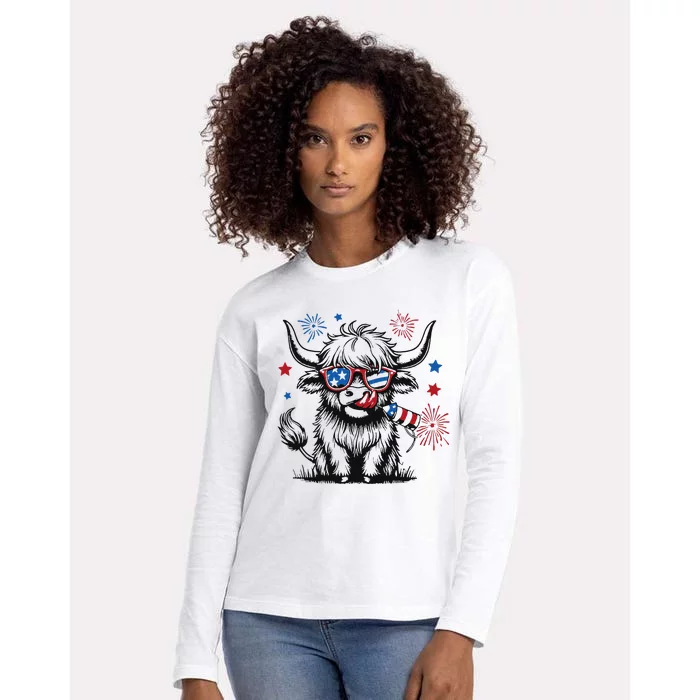 Patriotic 4th Of July Heifer Cow Womens Cotton Relaxed Long Sleeve T-Shirt