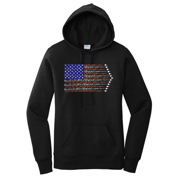 Patriotic 4th Of July USA American Flag Fighter Jets Women's Pullover Hoodie