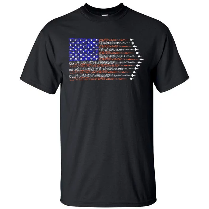 Patriotic 4th Of July USA American Flag Fighter Jets Tall T-Shirt