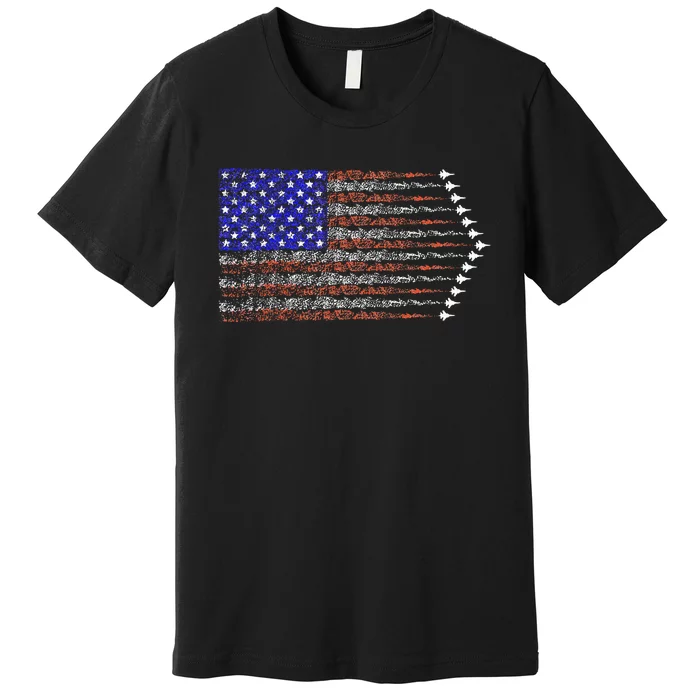 Patriotic 4th Of July USA American Flag Fighter Jets Premium T-Shirt