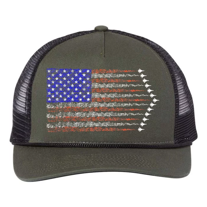 Patriotic 4th Of July USA American Flag Fighter Jets Retro Rope Trucker Hat Cap