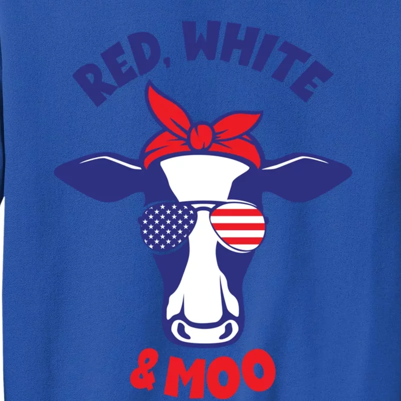 Patriotic 4th Of July Tee Red White And Moo Patriotic Cow Meaningful Gift Tall Sweatshirt