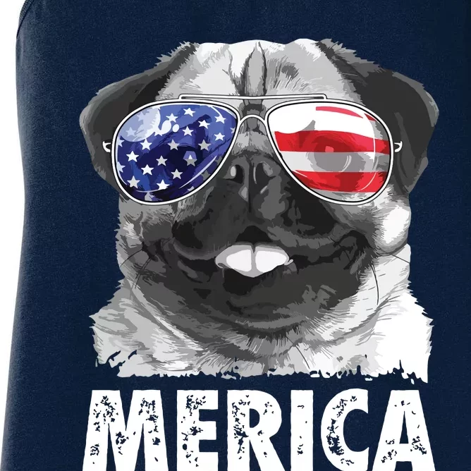 Pug 4th Of July Shirts Merica Men Women USA American Flag Women's Racerback Tank