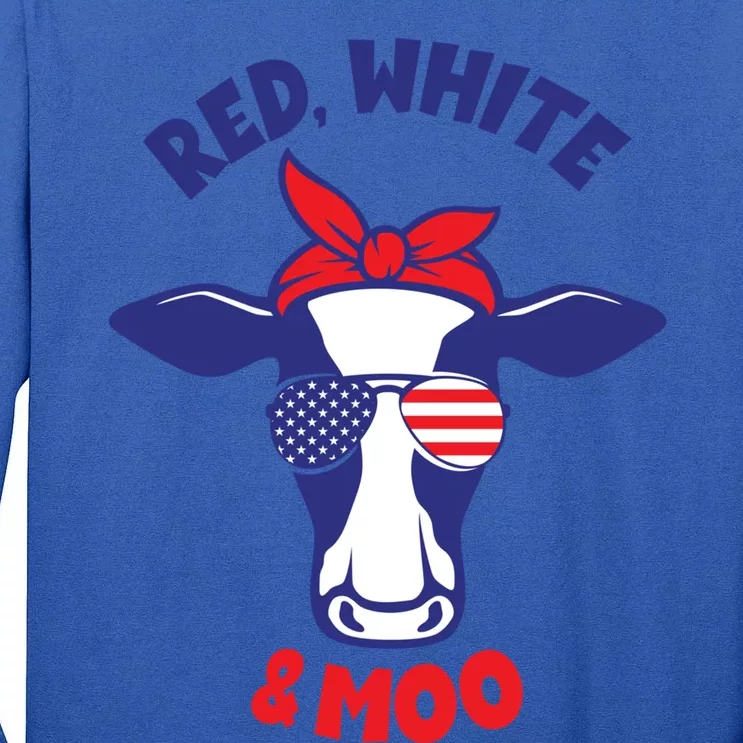 Patriotic 4th Of July Tee Red White And Moo Patriotic Cow Gift Tall Long Sleeve T-Shirt