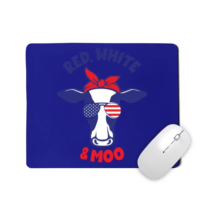 Patriotic 4th Of July Tee Red White And Moo Patriotic Cow Gift Mousepad