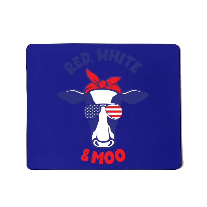 Patriotic 4th Of July Tee Red White And Moo Patriotic Cow Gift Mousepad