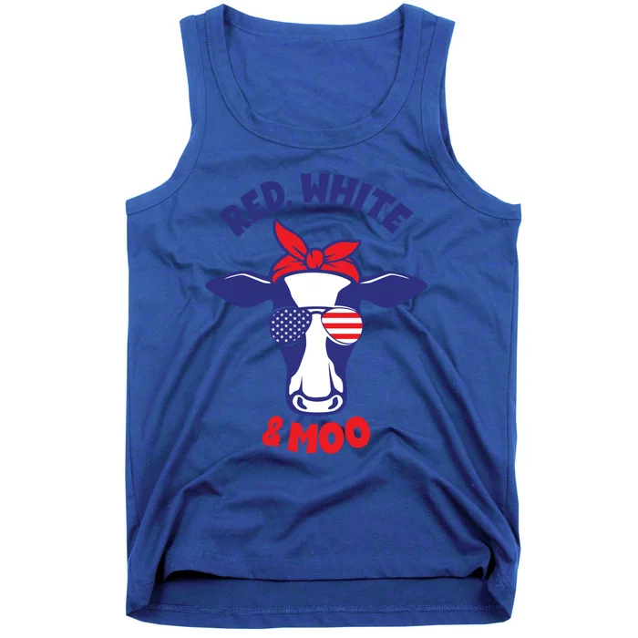 Patriotic 4th Of July Tee Red White And Moo Patriotic Cow Gift Tank Top