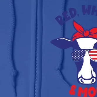 Patriotic 4th Of July Tee Red White And Moo Patriotic Cow Gift Full Zip Hoodie