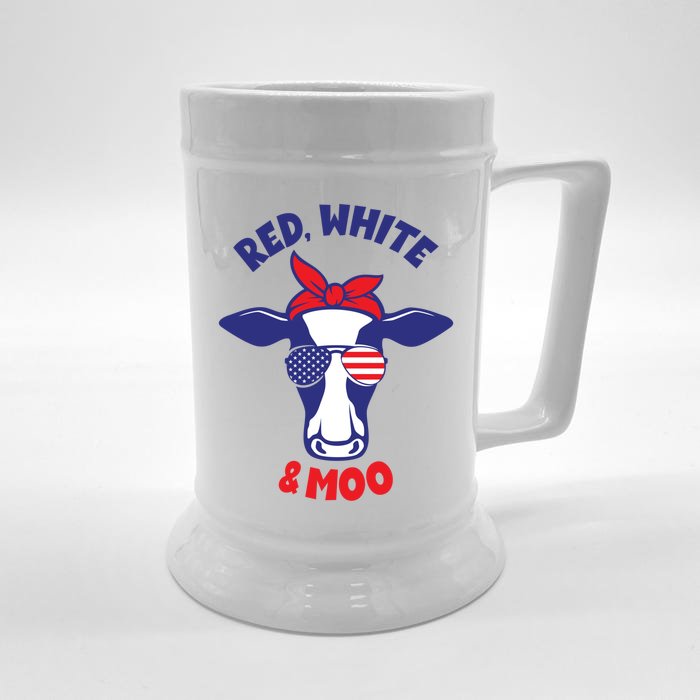 Patriotic 4th Of July Tee Red White And Moo Patriotic Cow Gift Front & Back Beer Stein