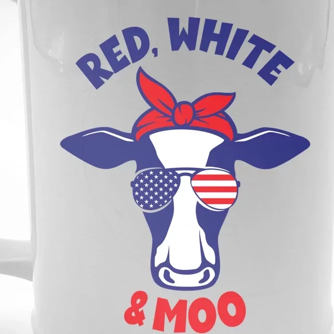 Patriotic 4th Of July Tee Red White And Moo Patriotic Cow Gift Front & Back Beer Stein