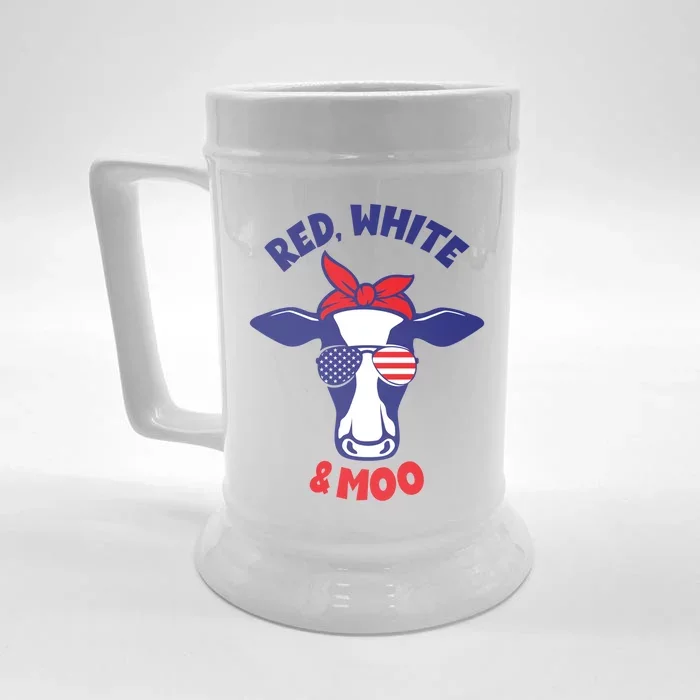 Patriotic 4th Of July Tee Red White And Moo Patriotic Cow Gift Front & Back Beer Stein