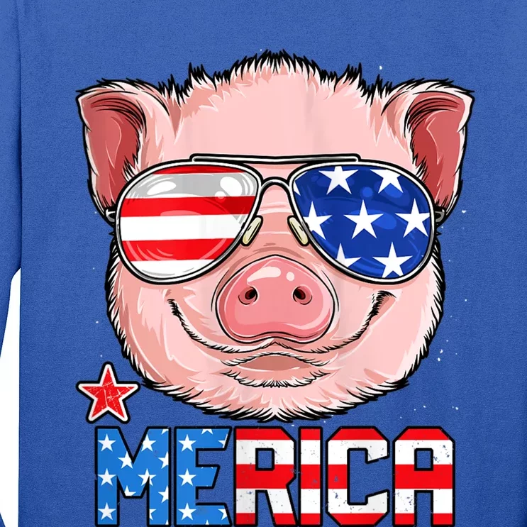 Pig 4th Of July Merica Usa American Flag Long Sleeve Shirt