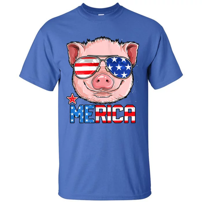 Pig 4th Of July Merica Usa American Flag Tall T-Shirt