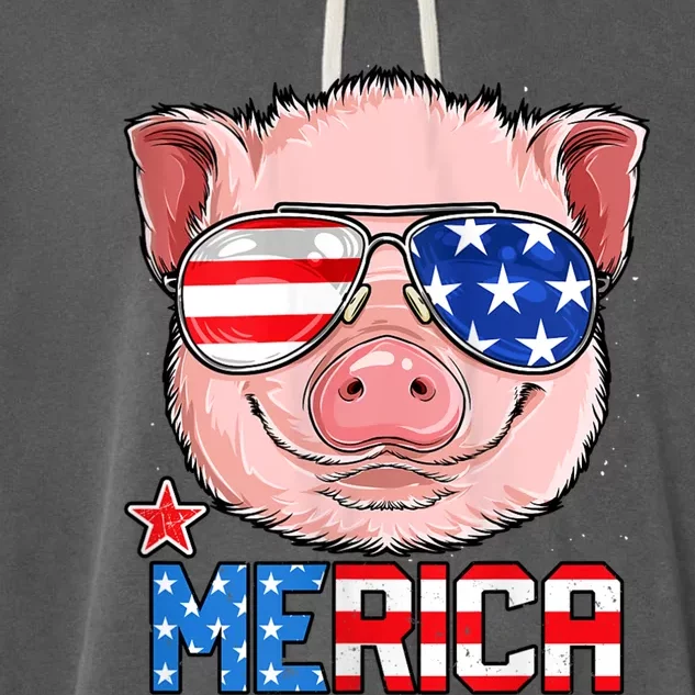 Pig 4th Of July Merica Usa American Flag Garment-Dyed Fleece Hoodie