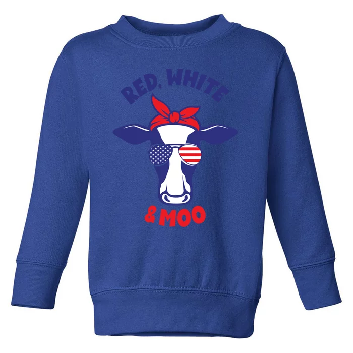 Patriotic 4th Of July Tee Red White And Moo Patriotic Cow Gift Toddler Sweatshirt