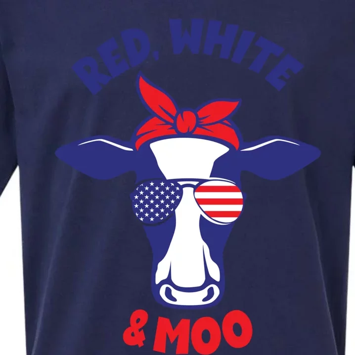 Patriotic 4th Of July Tee Red White And Moo Patriotic Cow Gift Sueded Cloud Jersey T-Shirt