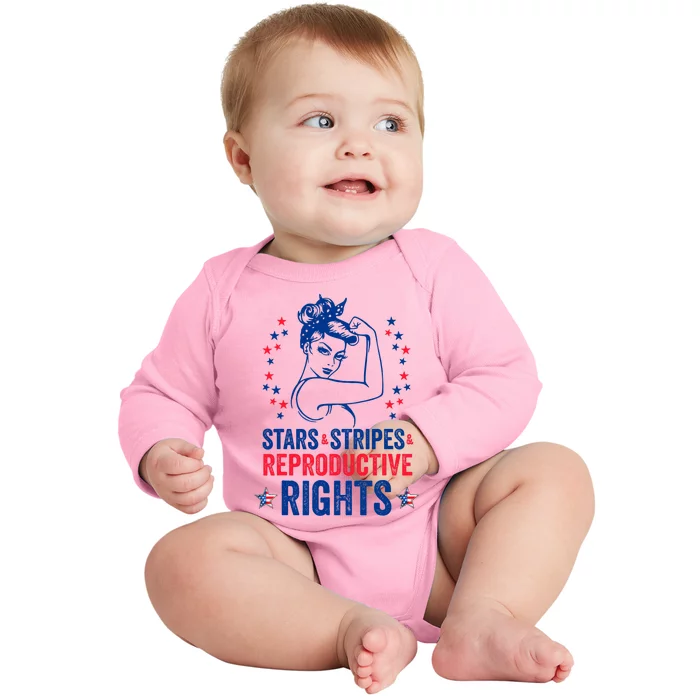 Patriotic 4th Of July Stars Stripes Reproductive Right Baby Long Sleeve Bodysuit