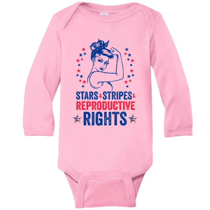 Patriotic 4th Of July Stars Stripes Reproductive Right Baby Long Sleeve Bodysuit