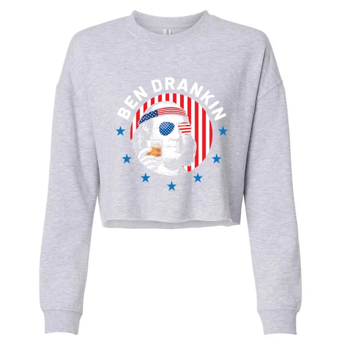 Patriotic 4th Of July Ben Drankin Franklin American Flag Gift Cropped Pullover Crew