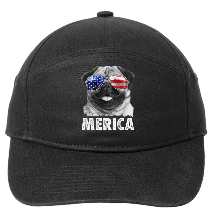 Pug 4th of July Merica  USA American Flag 7-Panel Snapback Hat