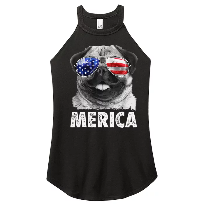 Pug 4th of July Merica  USA American Flag Women’s Perfect Tri Rocker Tank